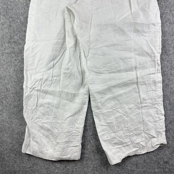 Tahari Pull On Linen Pants Womens M White Wide Leg Elastic Waist Pockets Beach - Picture 7 of 13